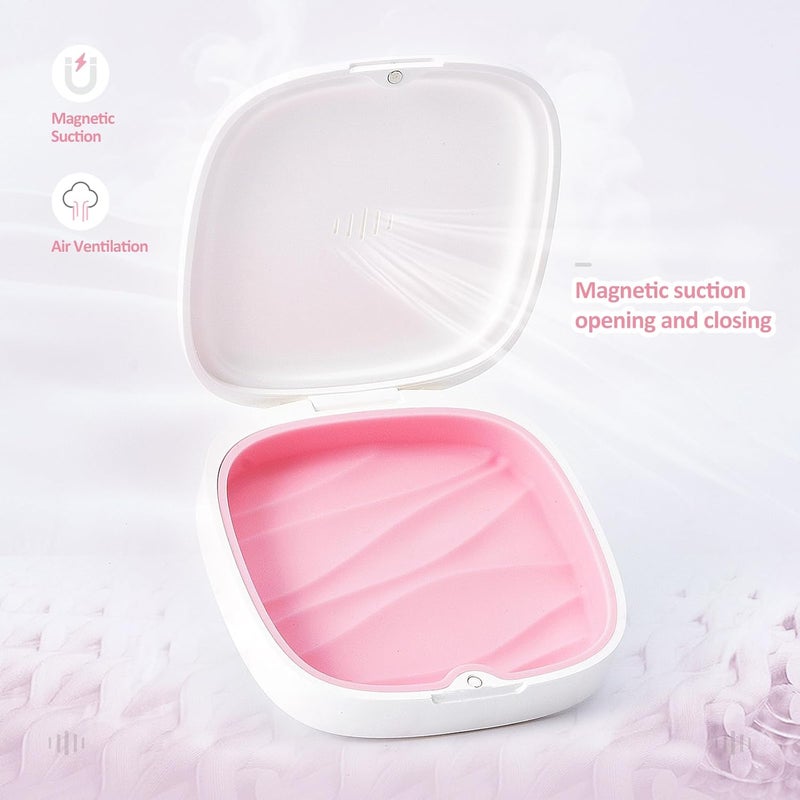 Gaboolo Store Retainer Case Slim Aligner Case with Vent Holes Removable Inner Tray Silicone for Easy Cleaning (1Pack White Pink) - Image 5